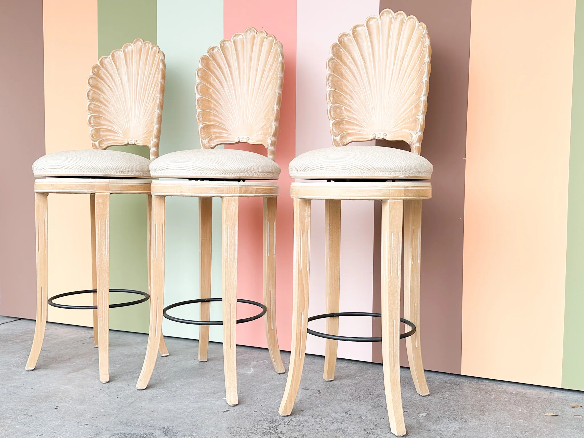 Set of Three Kips Bay Show House Italian Shell Back Bar Stools - Image 2