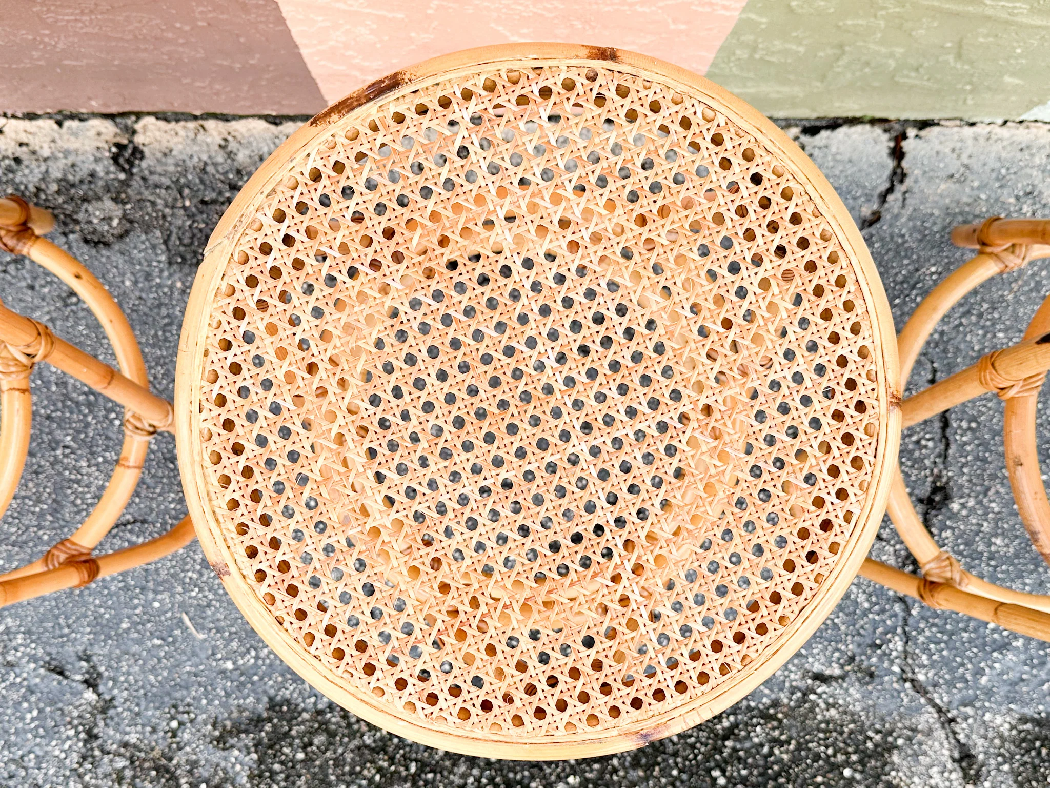 Set of Three Old Florida Cane and Rattan Bar Stools - Image 8