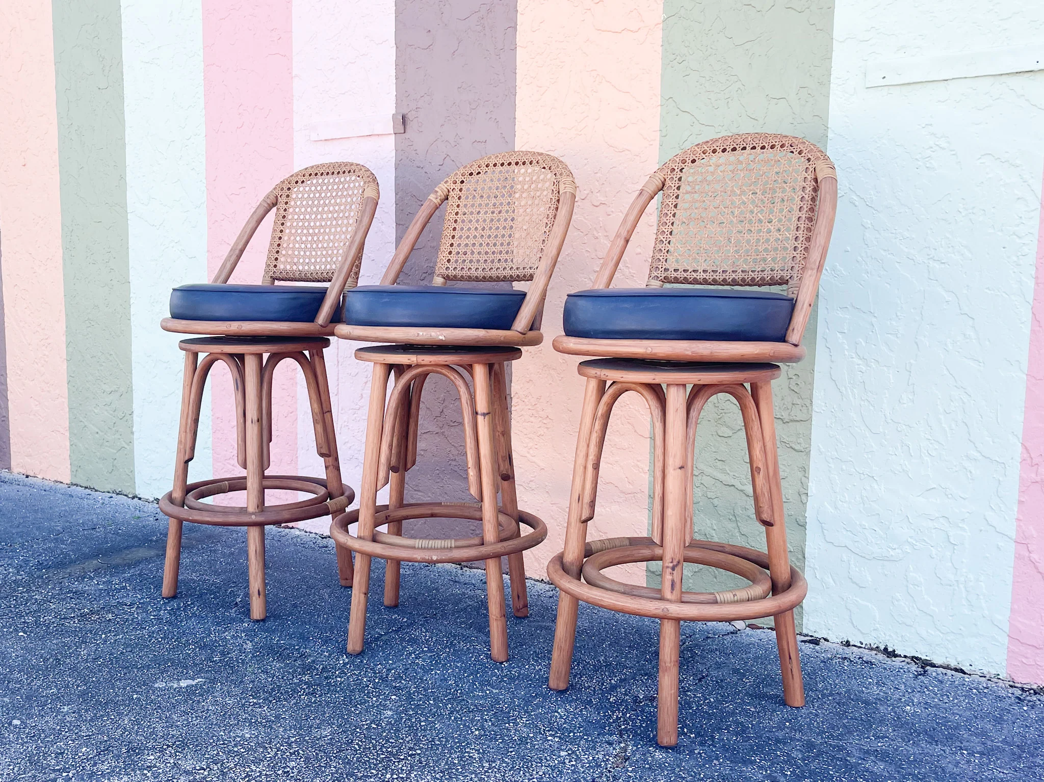 Set of Three Rattan and Cane Bar Stools - Image 10