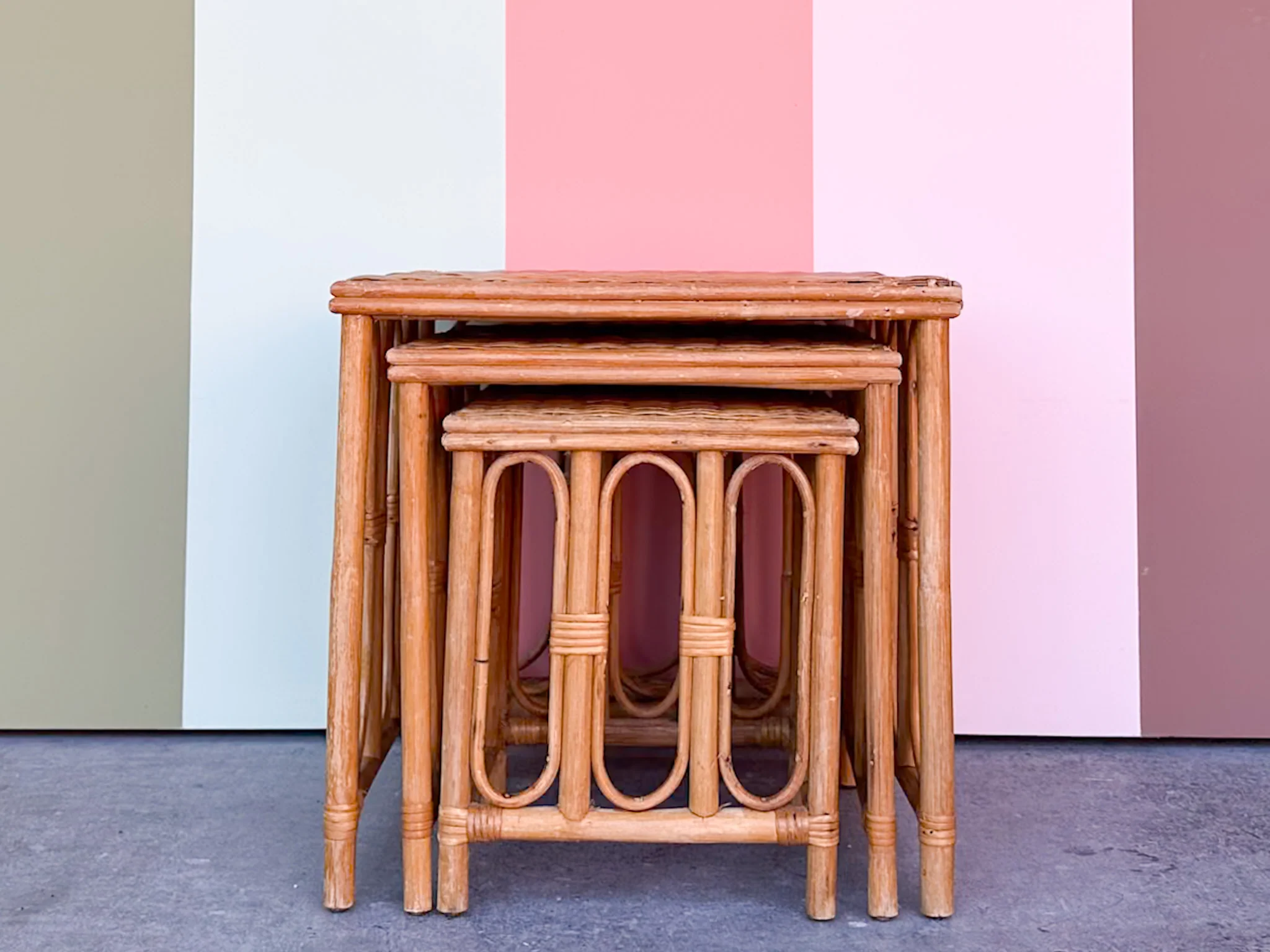 Set of Three Rattan Nesting Tables - Image 9