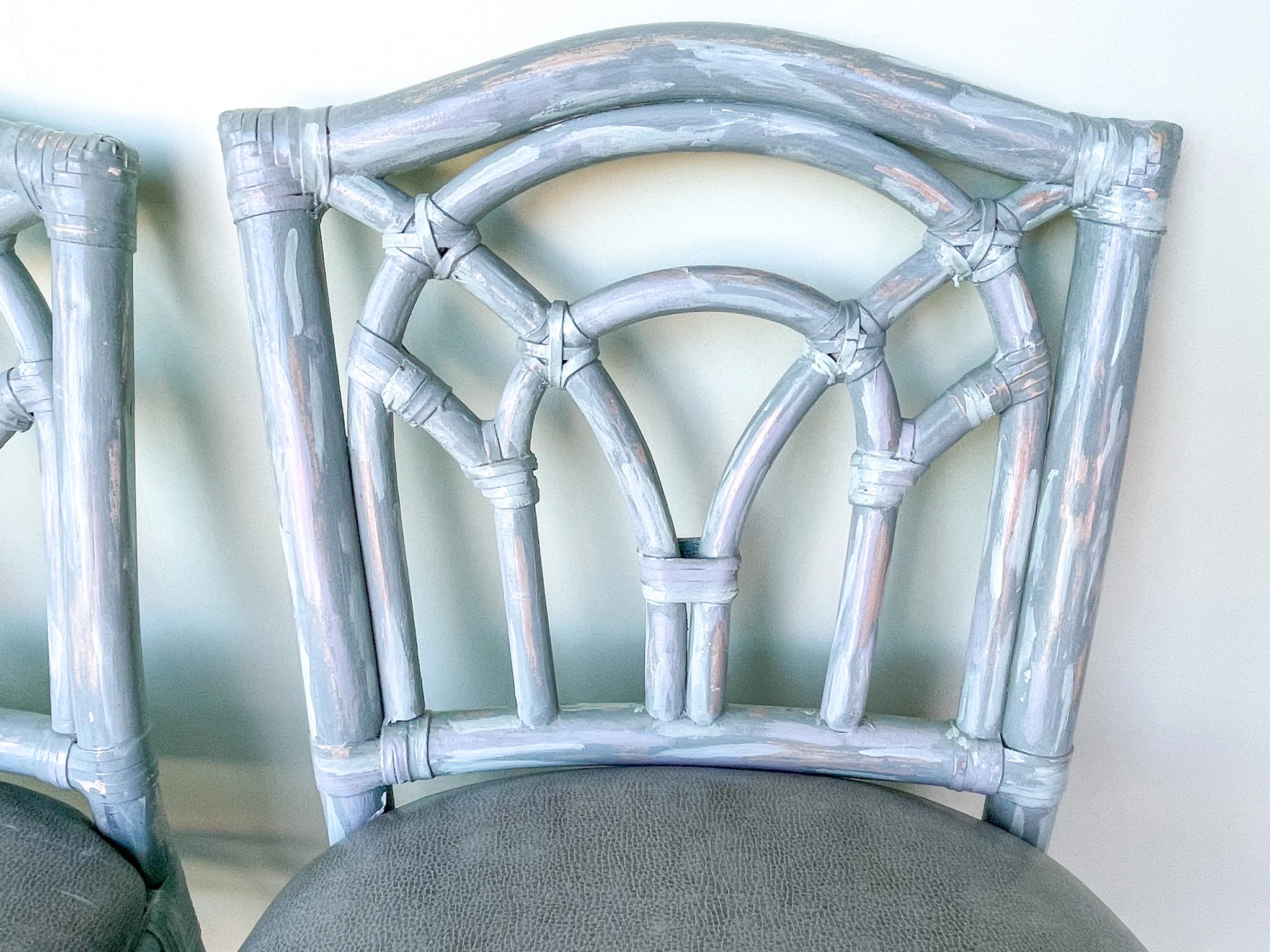Set of Three Seagreen Rattan Bar Stools - Image 11