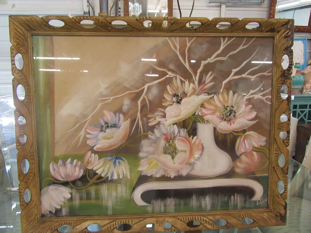Signed Old Florida Painting in Carved Wood Frame - Image 5