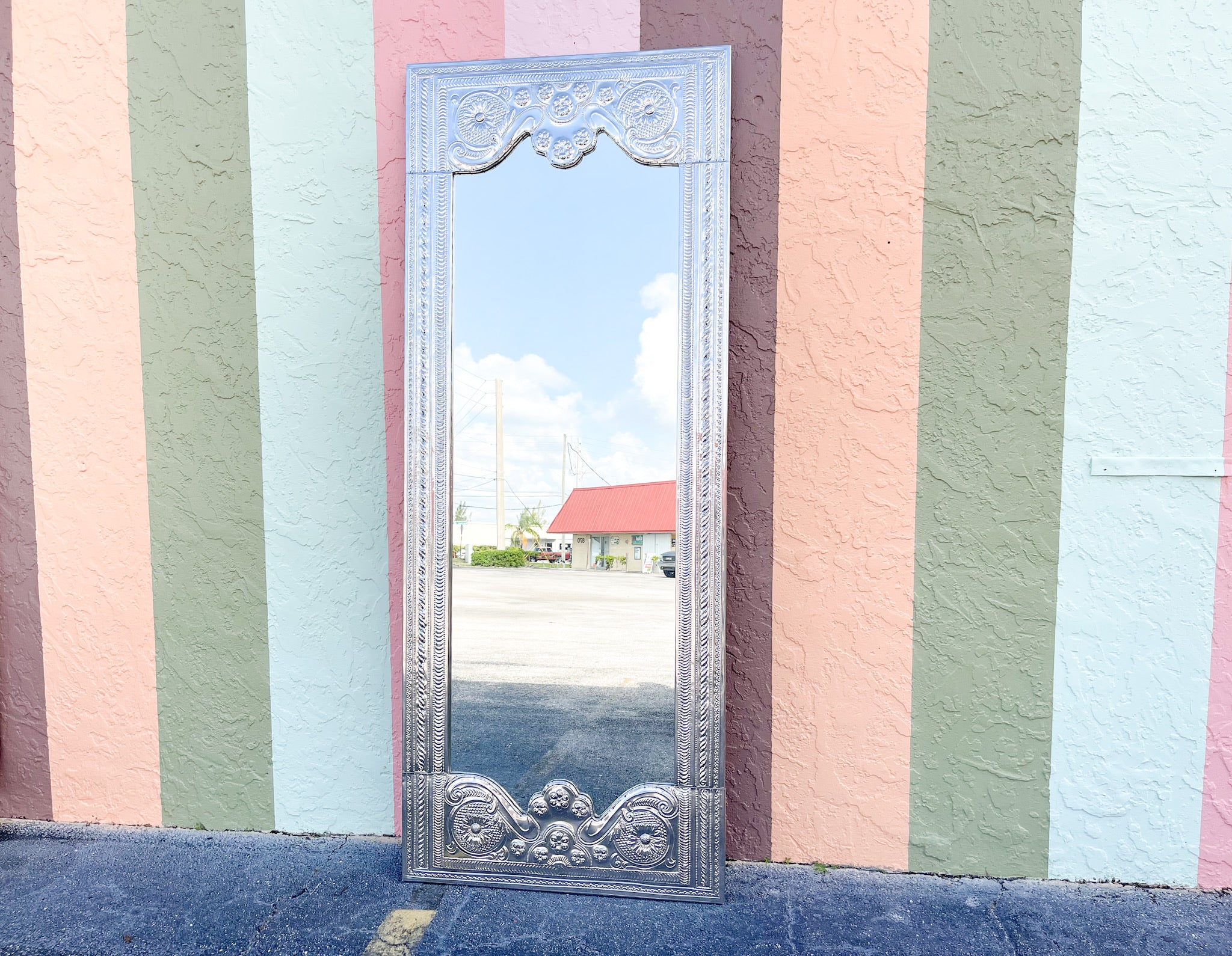 Silver Pressed Metal Statement Mirror