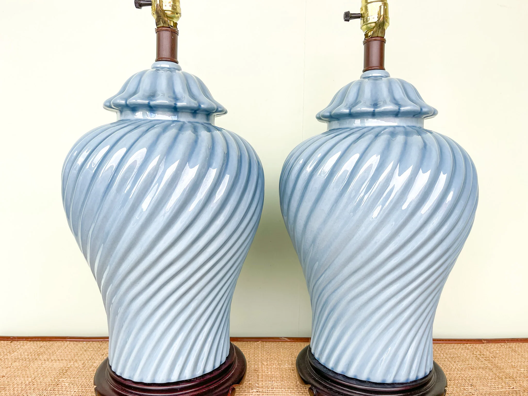 Pair of Sky Blue Twist Ceramic Ginger Jar Lamps - Image 4