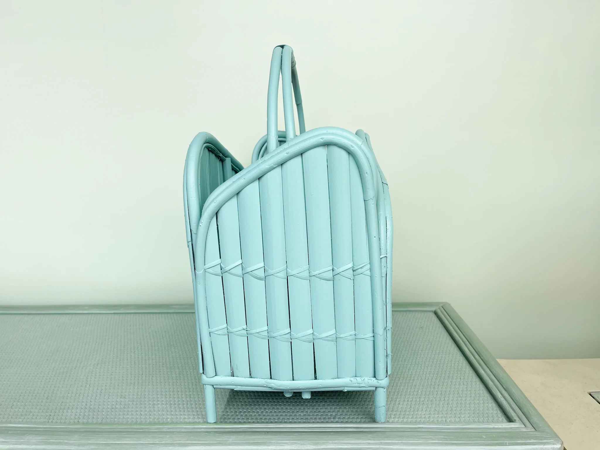 Robin Egg Blue Split Bamboo Magazine Rack - Image 2