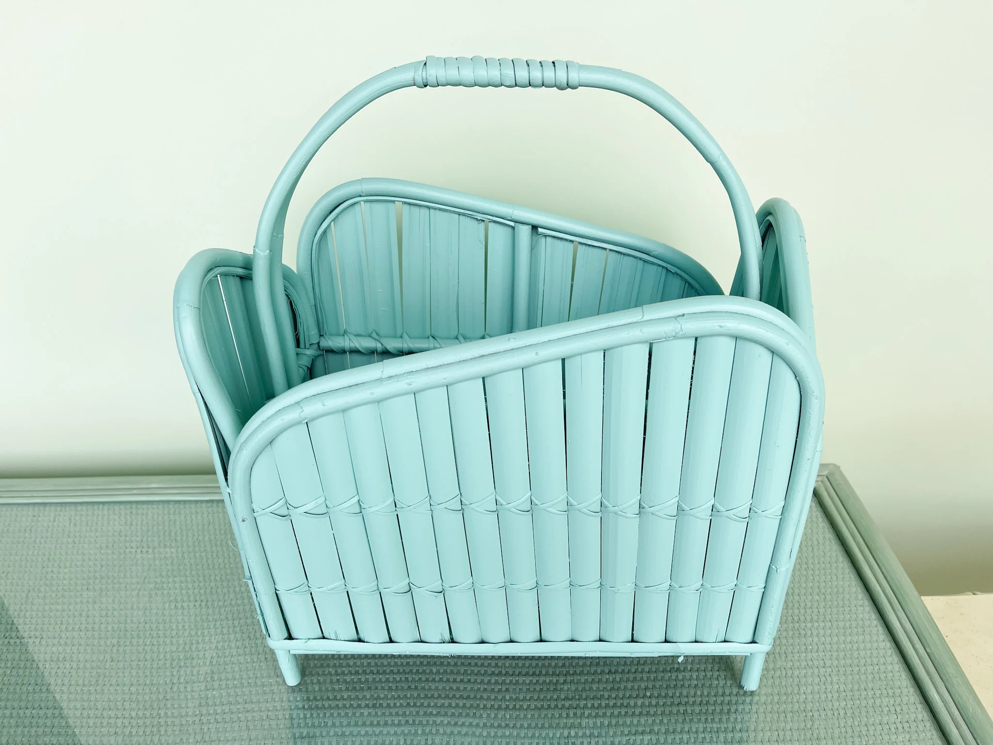 Robin Egg Blue Split Bamboo Magazine Rack - Image 3
