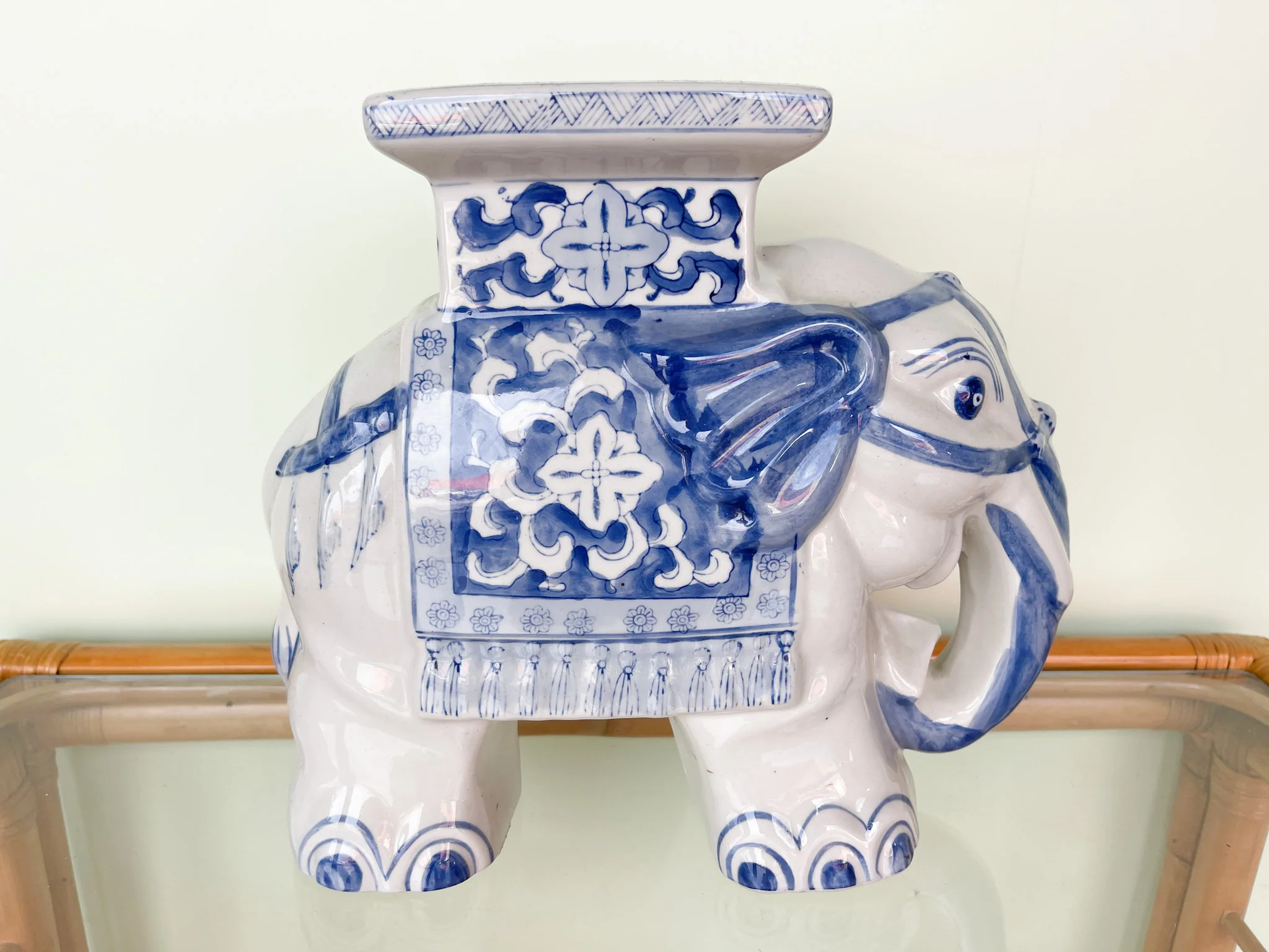 Petite Blue and White Elephant Garden Seat - Image 3