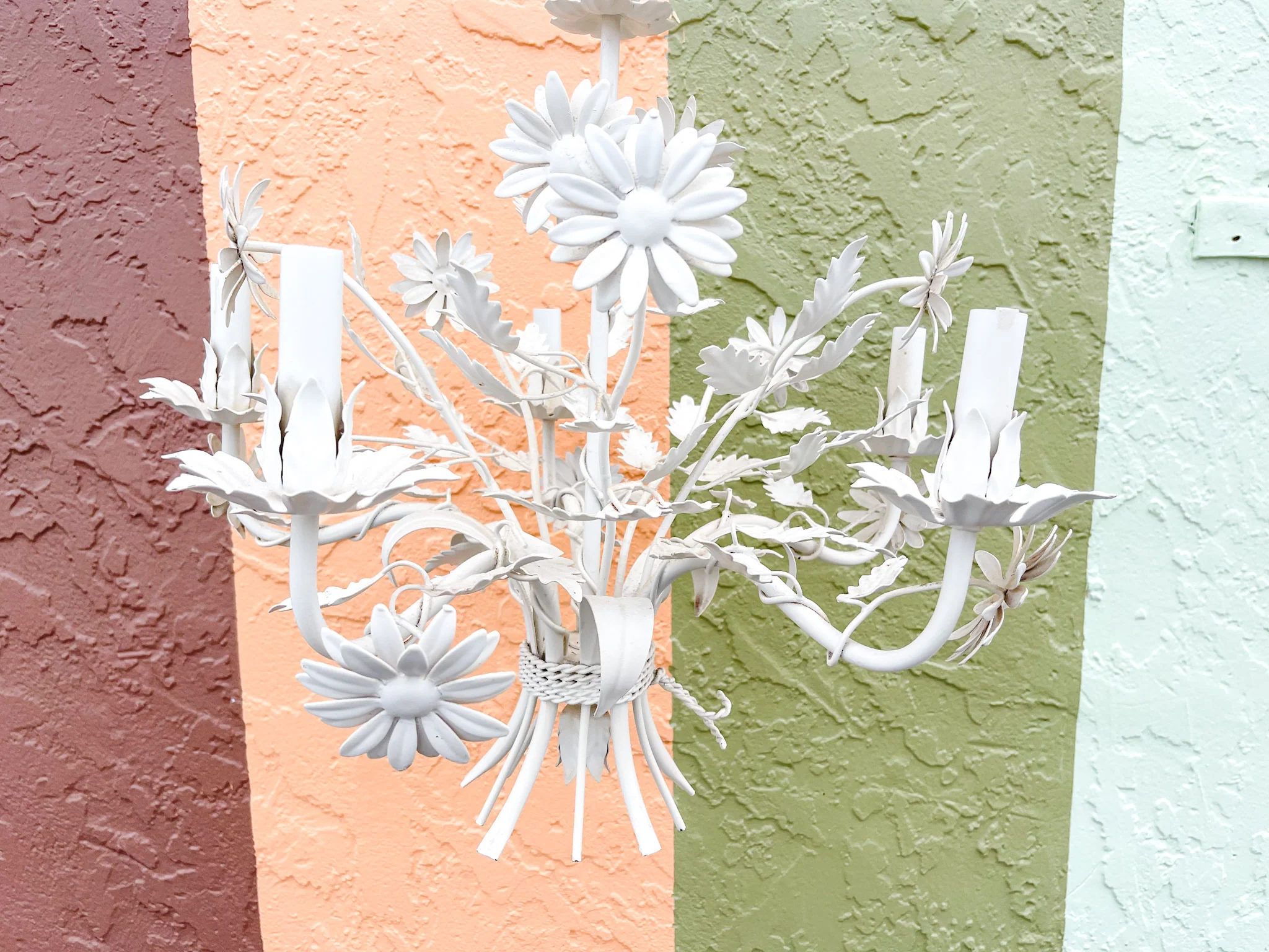Sweet White Italian Tole Floral Chandelier - Image 7