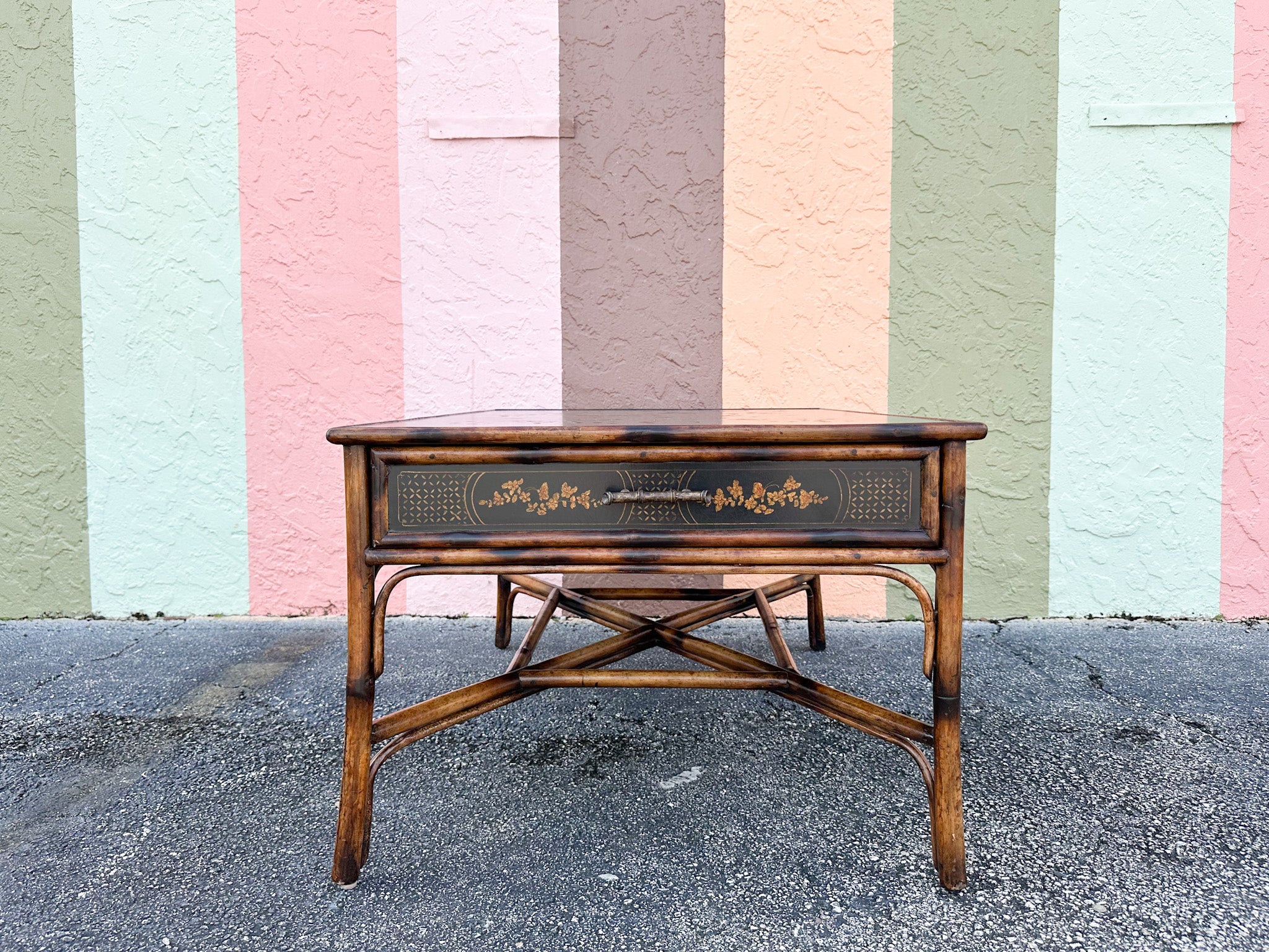 Theodore Alexander Chinoiserie Tortoiseshell Rattan Coffee Table - Image 6