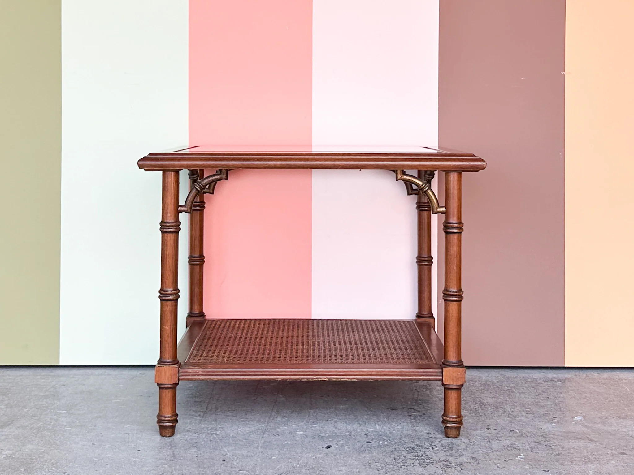 Thomasville Faux Bamboo and Cane Side Table - Image 2