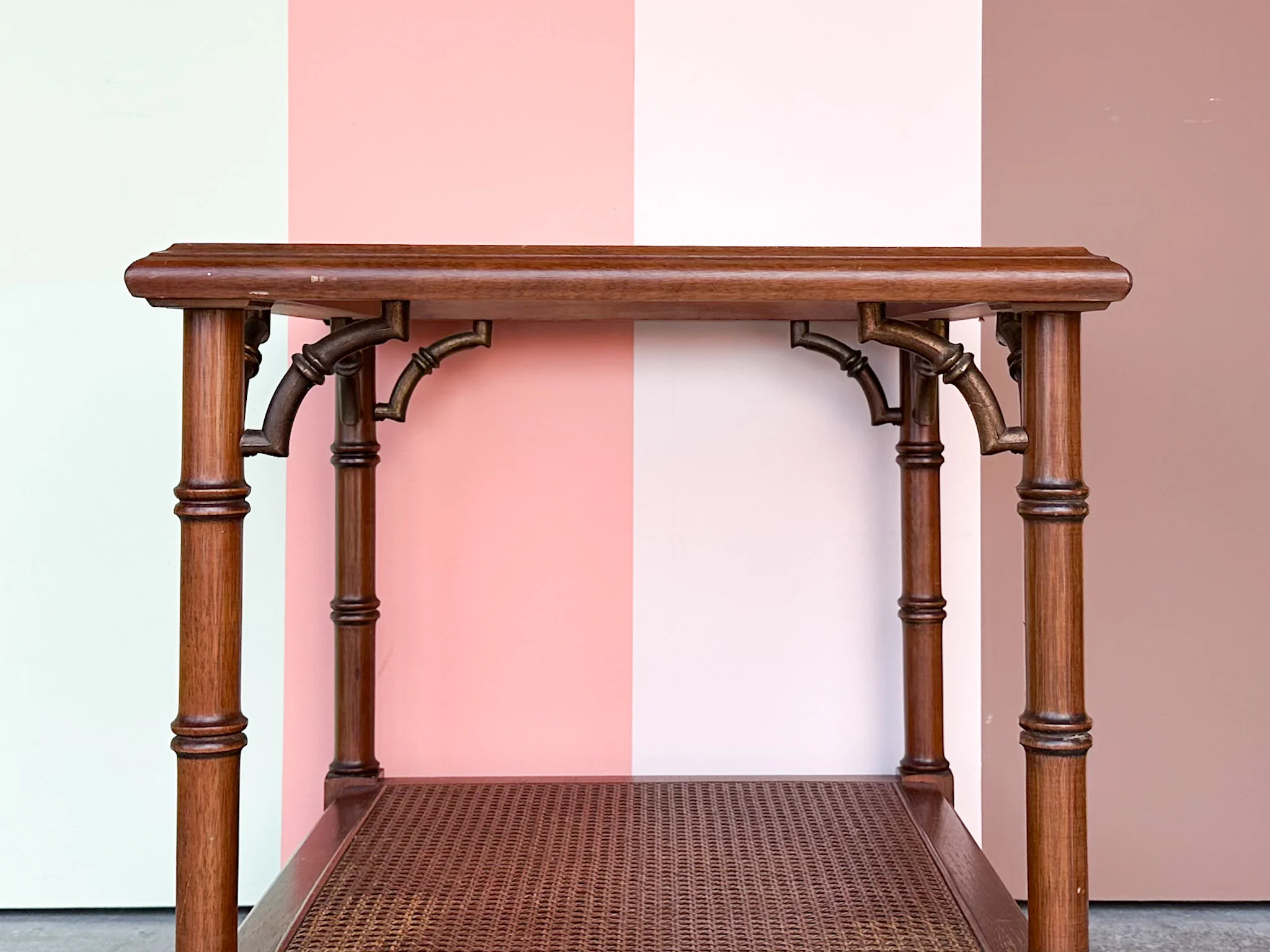 Thomasville Faux Bamboo and Cane Side Table - Image 3