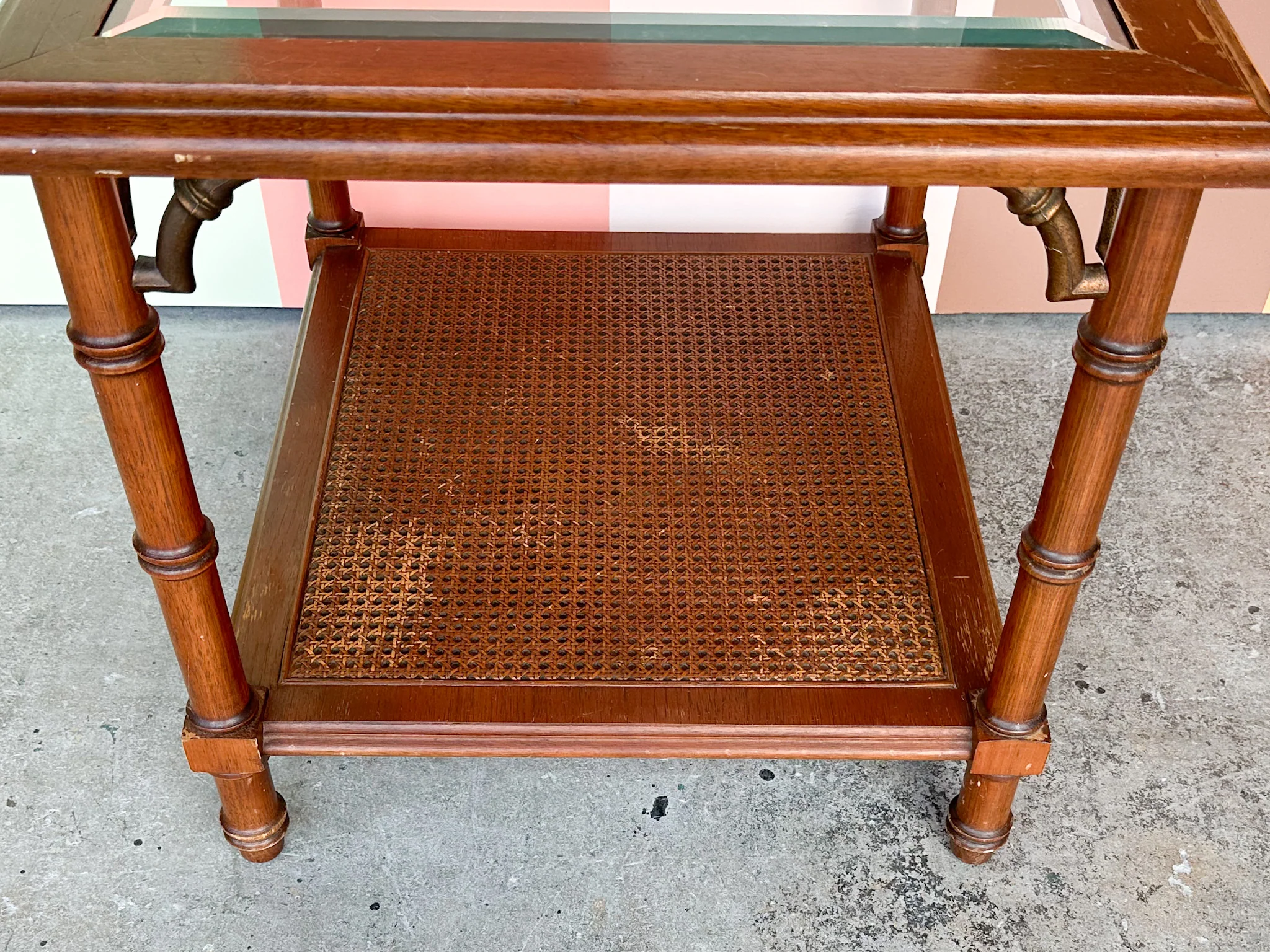 Thomasville Faux Bamboo and Cane Side Table - Image 4
