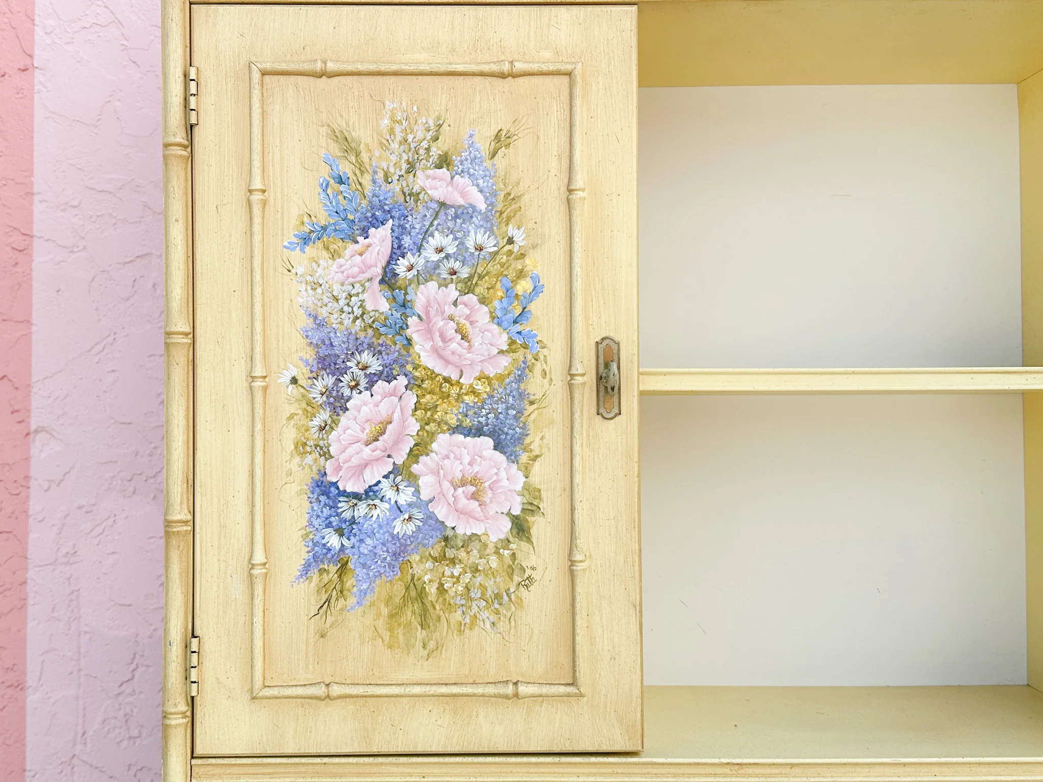 Hand Painted Thomasville Faux Bamboo Desk and Hutch - Image 6