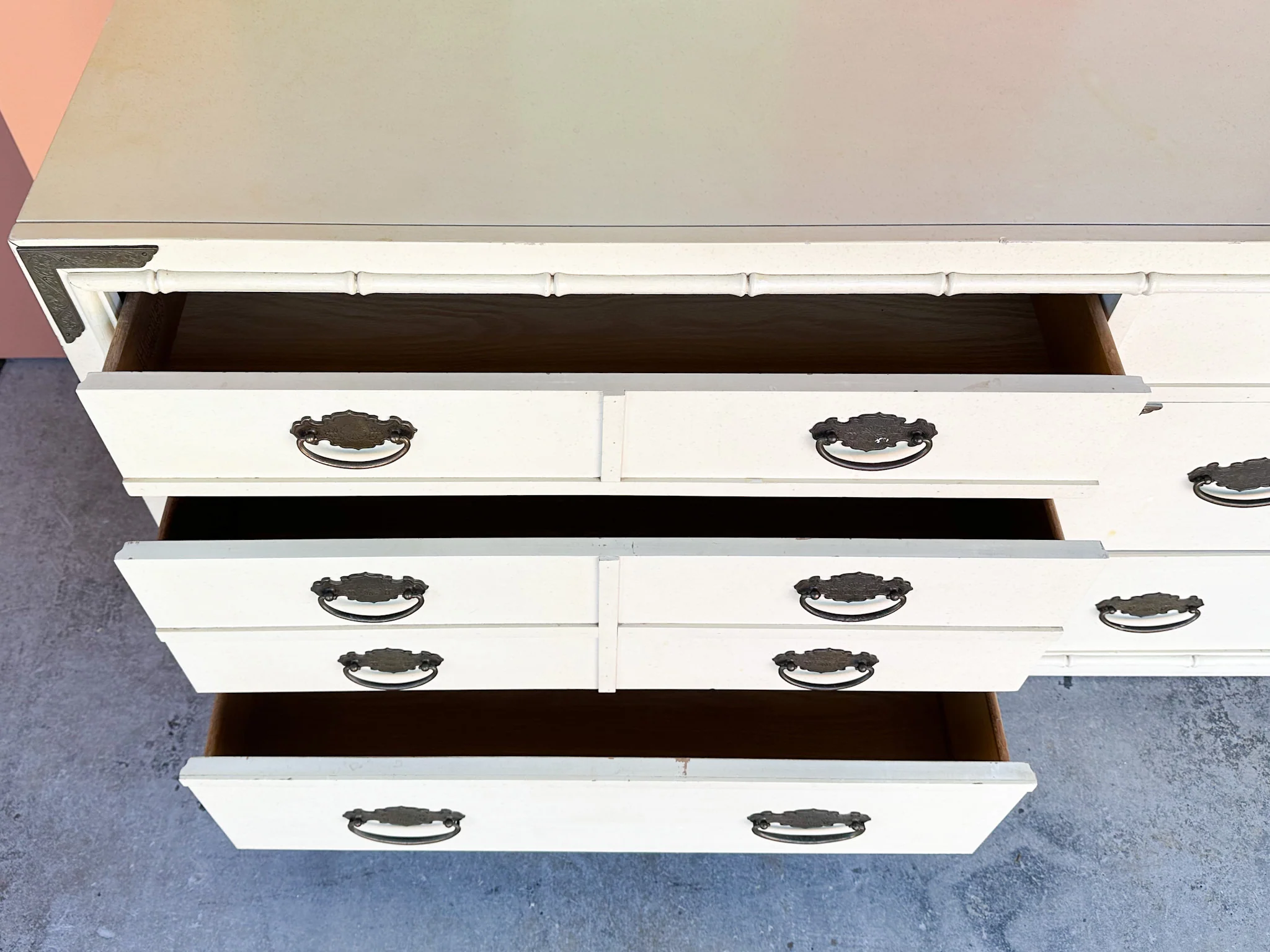 Thomasville Faux Bamboo Dresser with Brass Detail - Image 14