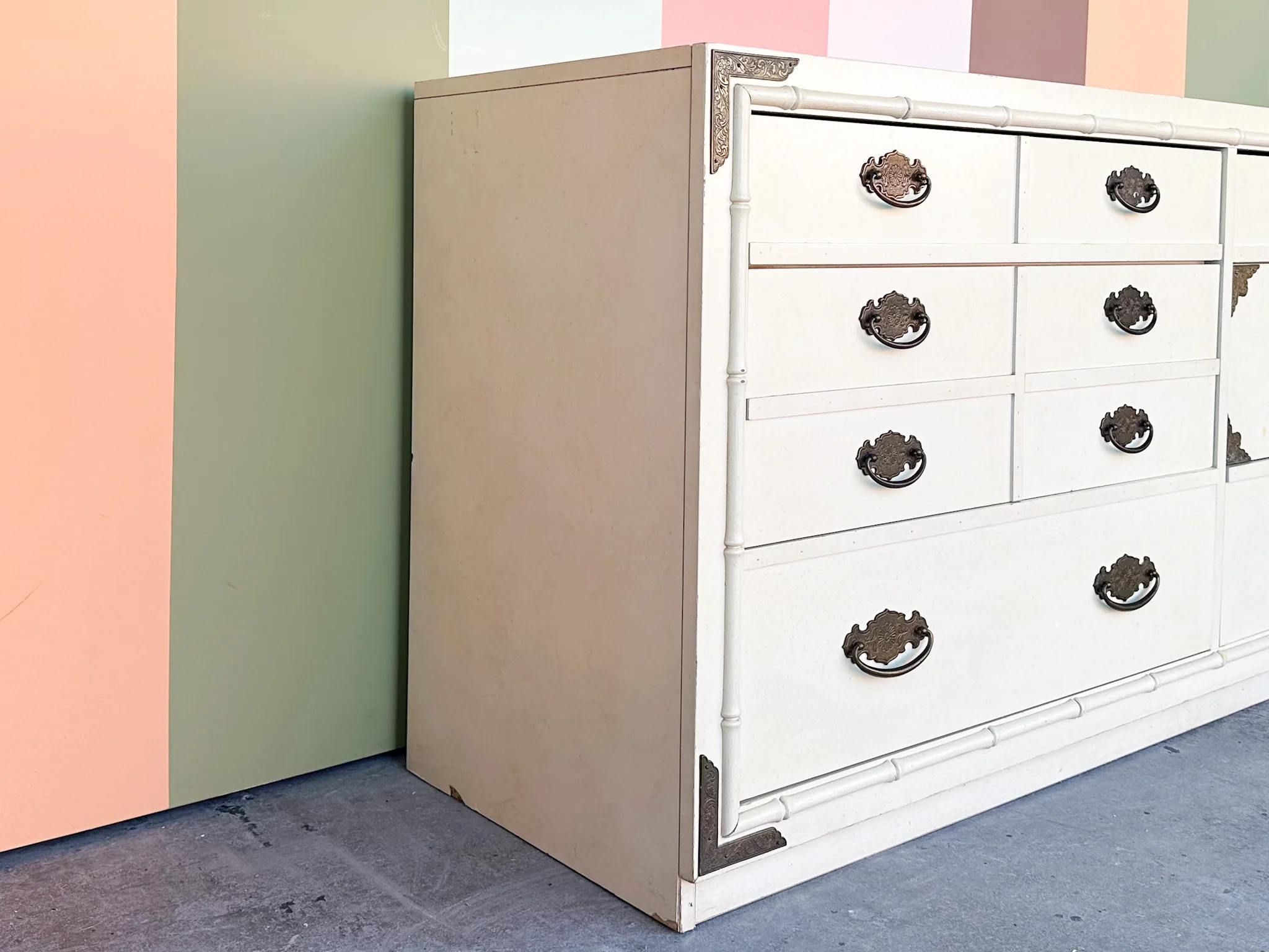 Thomasville Faux Bamboo Dresser with Brass Detail - Image 3