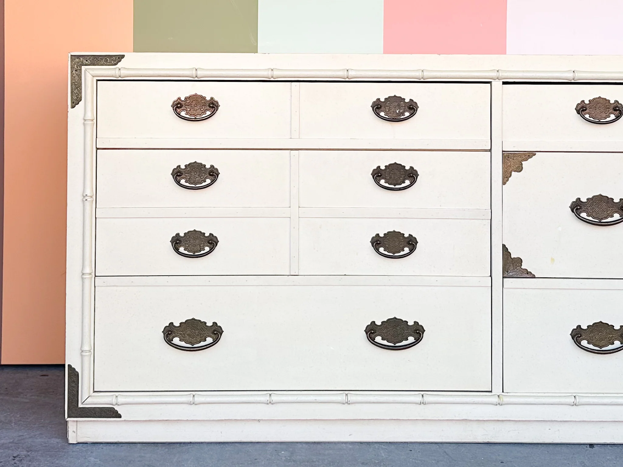 Thomasville Faux Bamboo Dresser with Brass Detail - Image 8