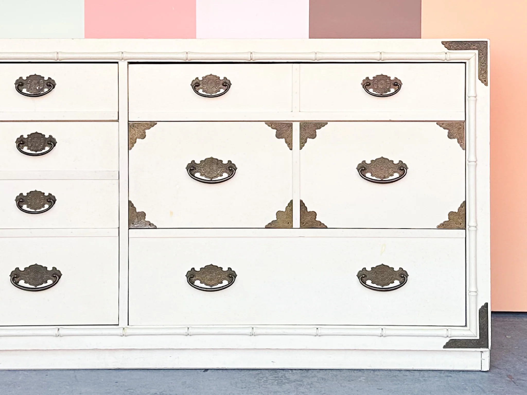 Thomasville Faux Bamboo Dresser with Brass Detail - Image 9