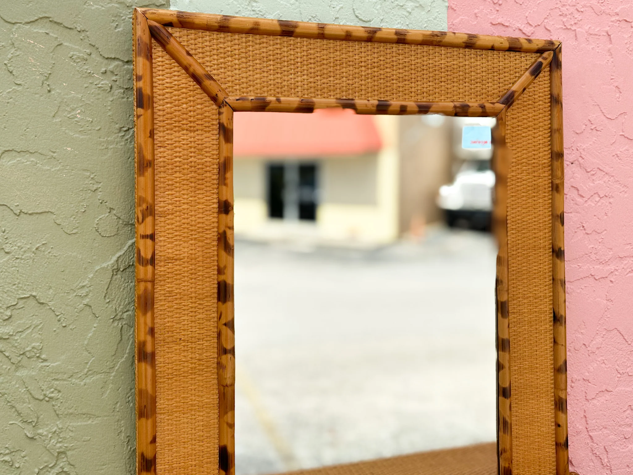 Tortoiseshell Bamboo Mirror with Shelf - Image 12