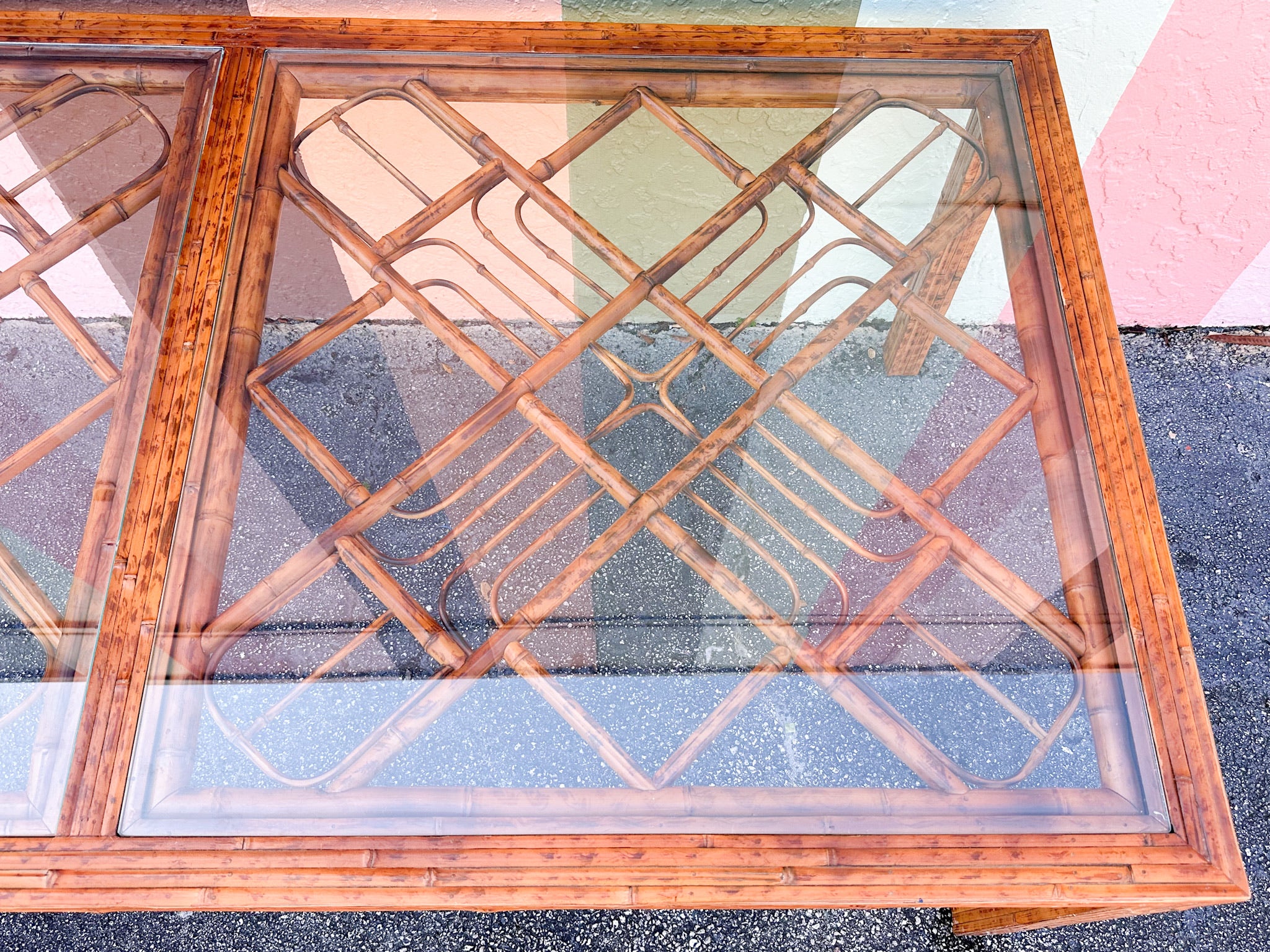 Tortoiseshell Fretwork Bamboo Dining Table - Image 11