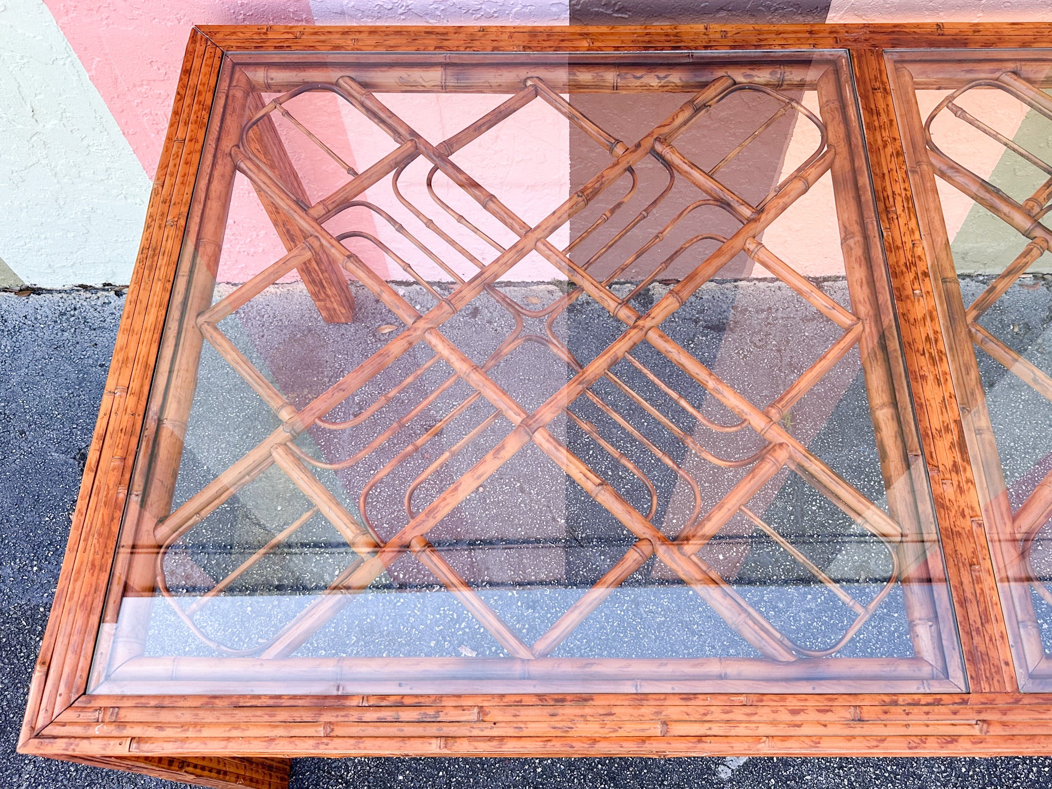 Tortoiseshell Fretwork Bamboo Dining Table - Image 6