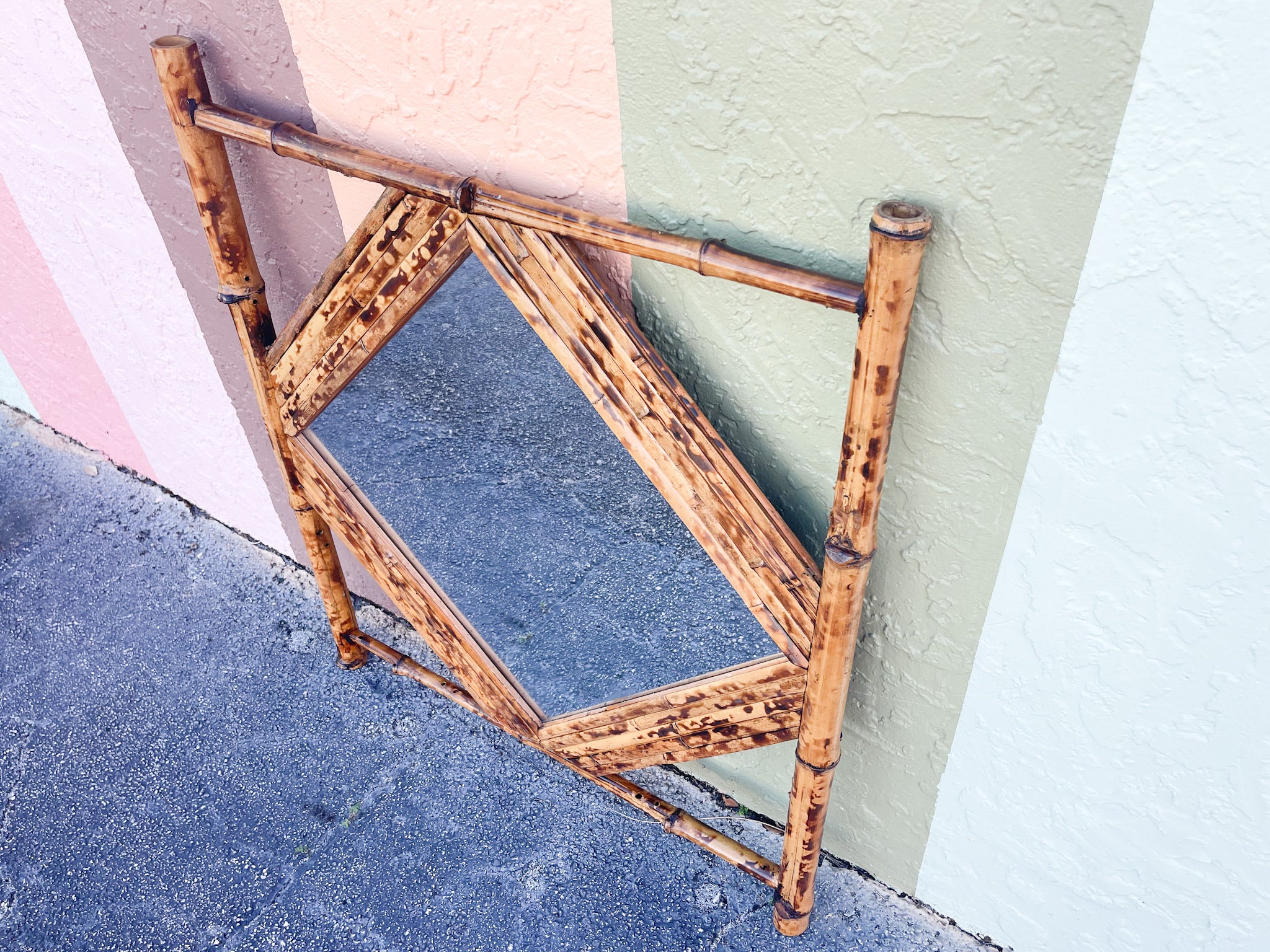 Tortoiseshell Rattan Diamond Mirror - Image 2