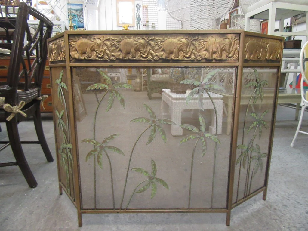Tropical Palm Tree Elephant Fireplace Screen