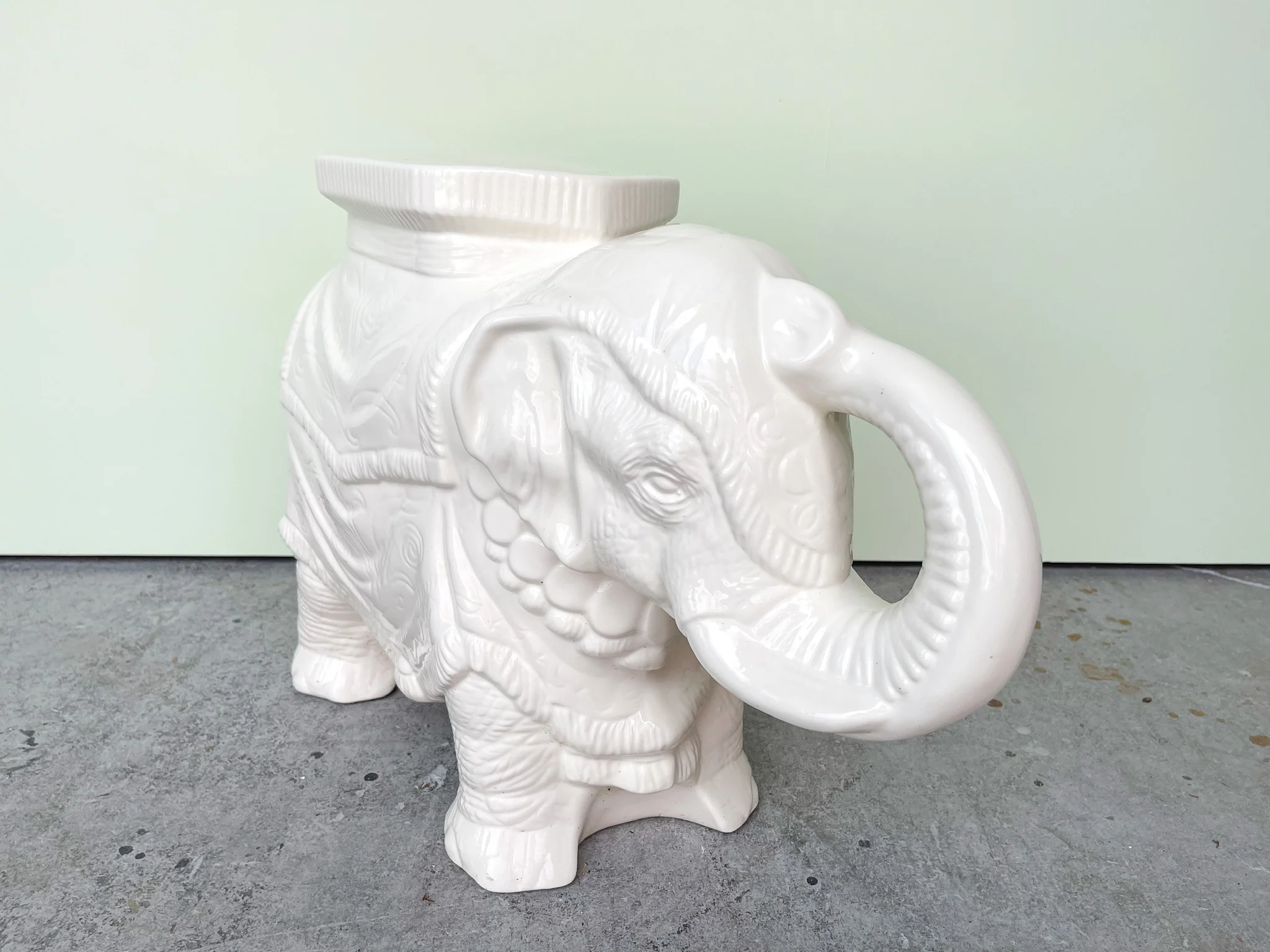 Trunks Up Ceramic Elephant Garden Seat - Image 2