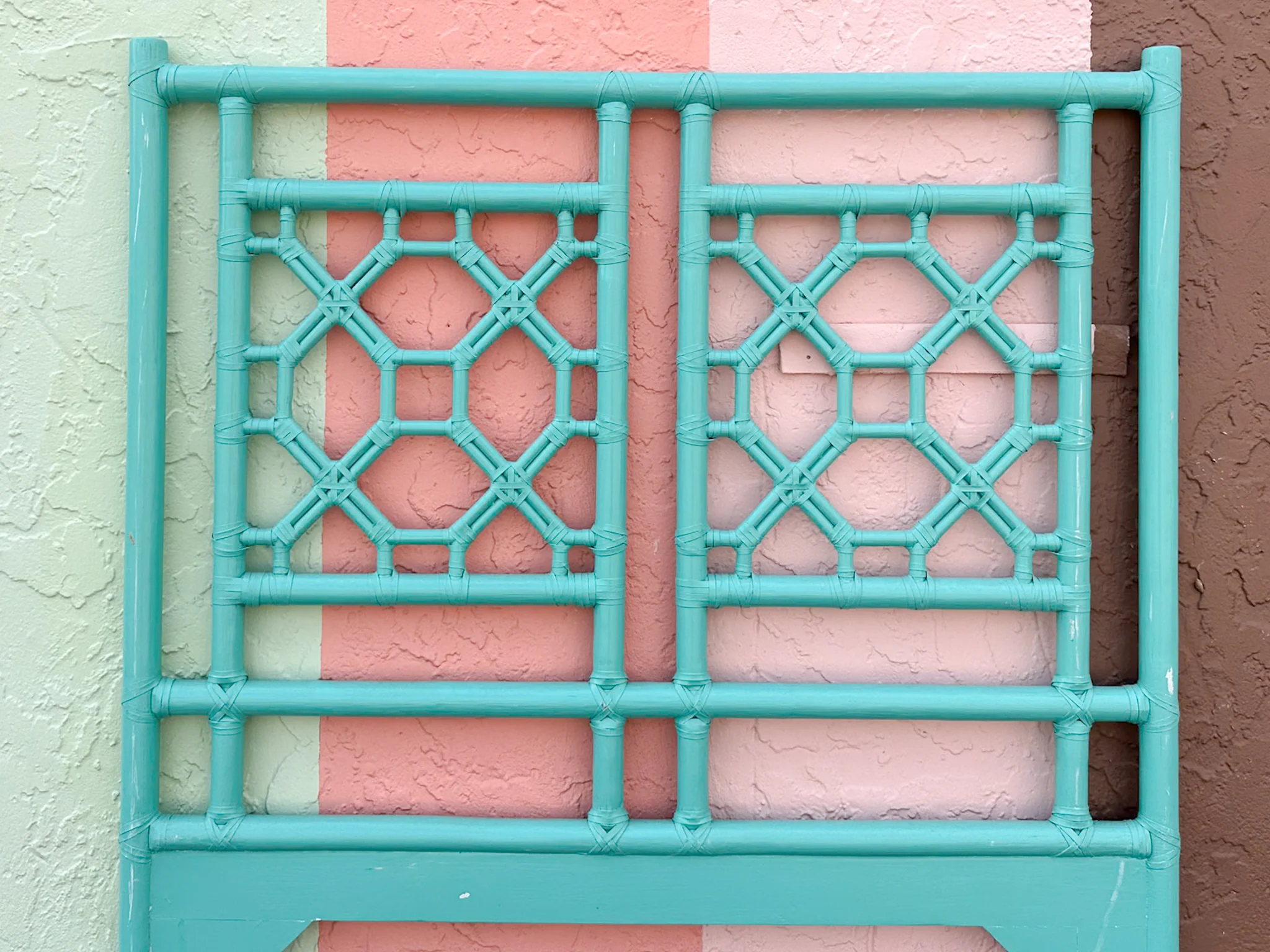 Turquoise Fretwork Rattan Twin Headboards - Image 5