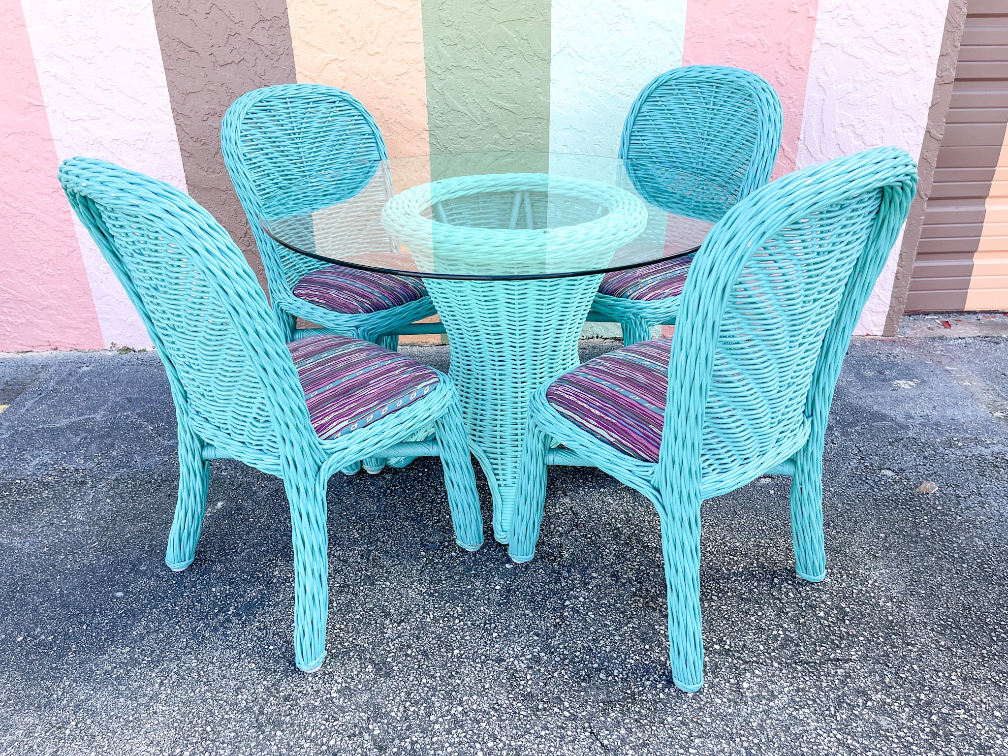 Twisted Turquoise Rattan Breakfast Set