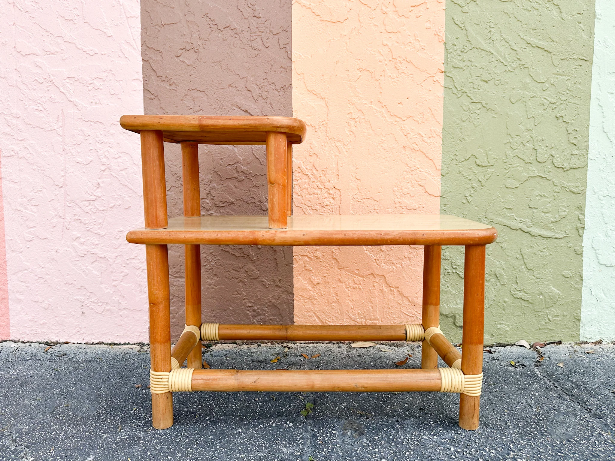 Two Tier Rattan Side Table with Laminate Top - Image 3