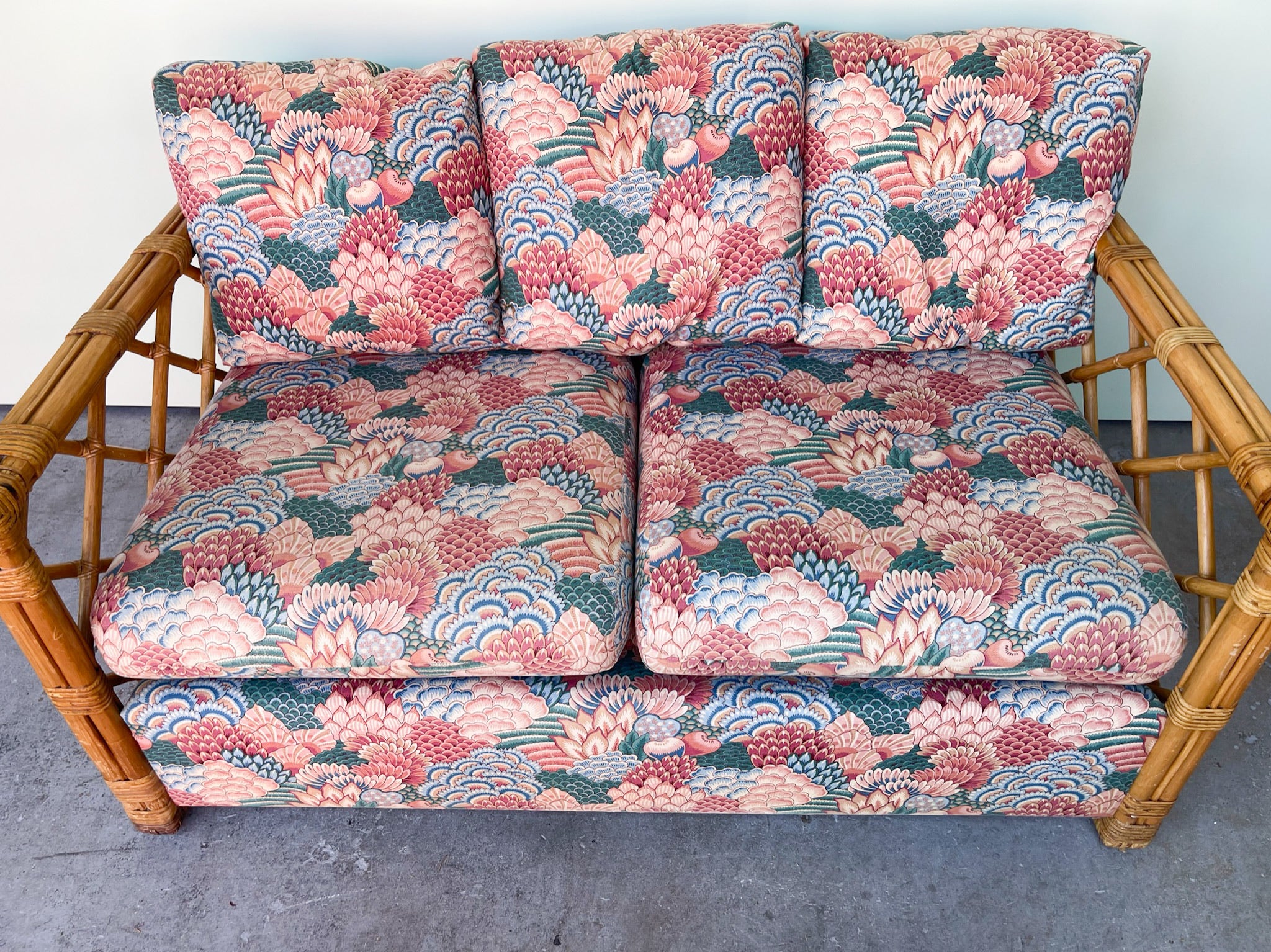 Upholstered Rattan Loveseat - Image 10
