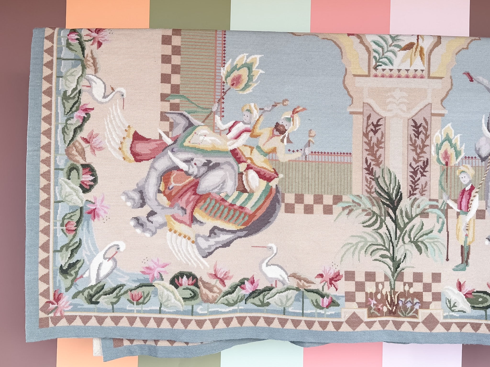 Whimsical Elephant and Monkey Needlepoint Rug - Image 9