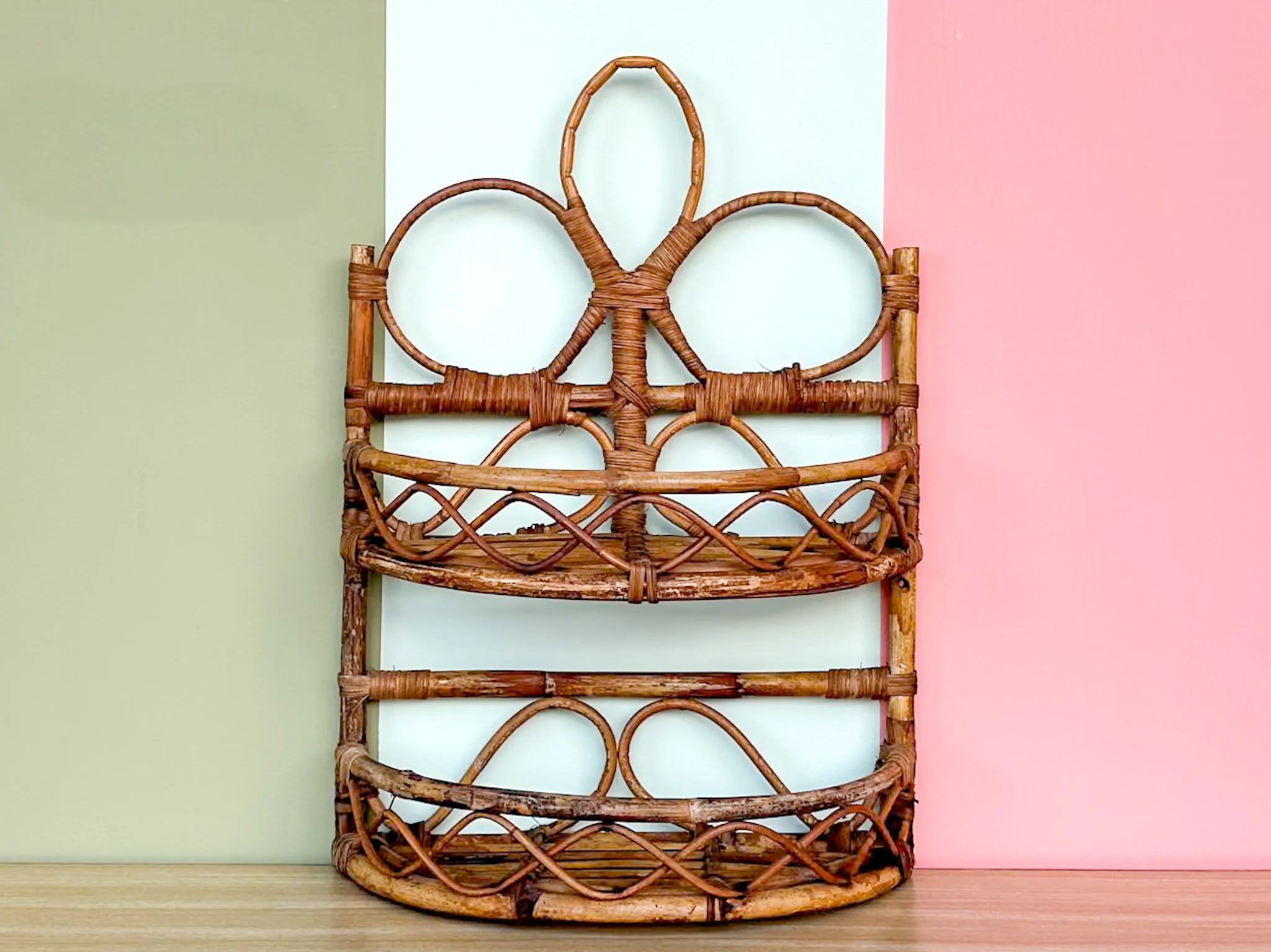 Whimsical Rattan Wall Shelf