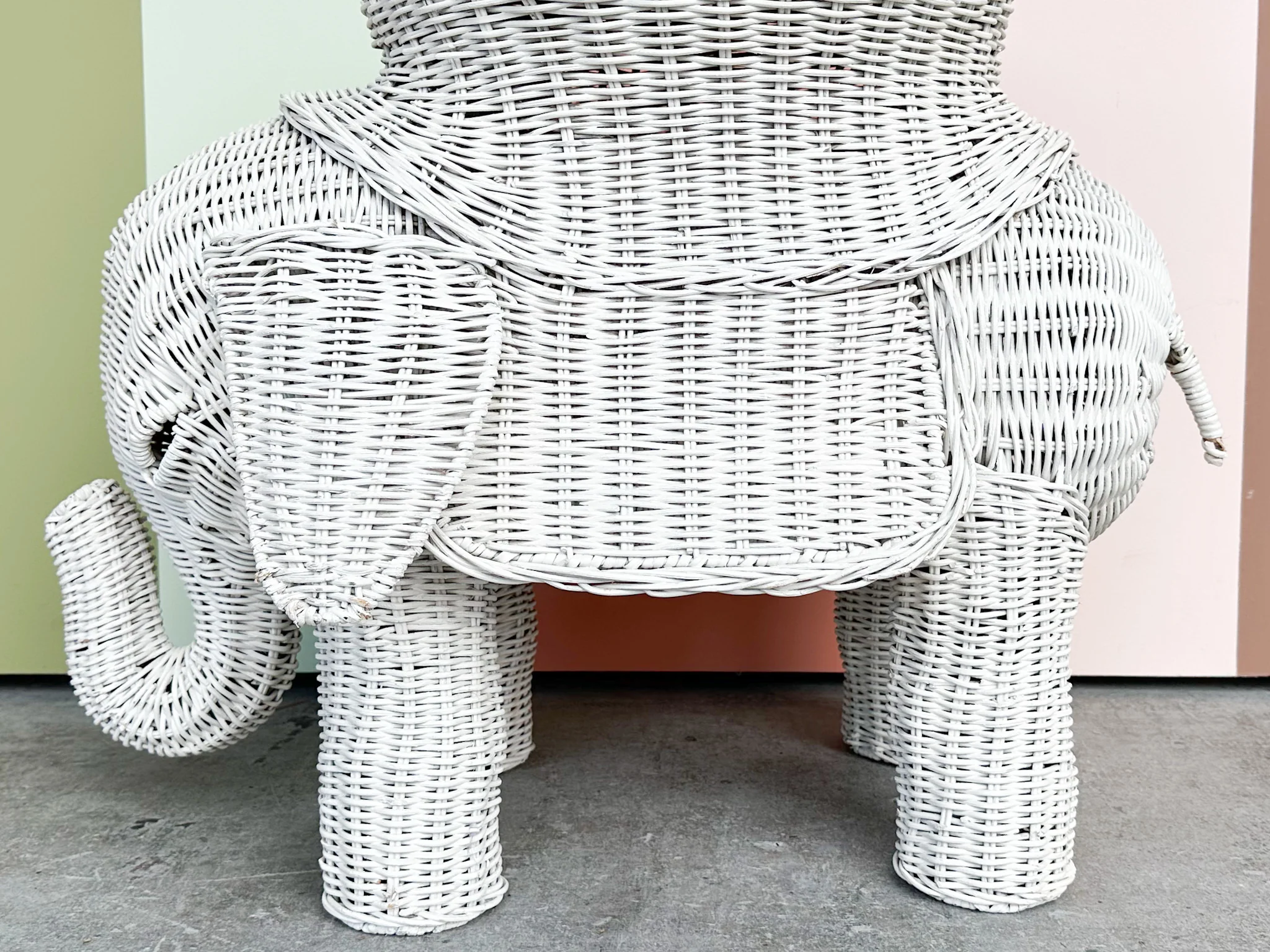 White Wicker Elephant Garden Seat - Image 7