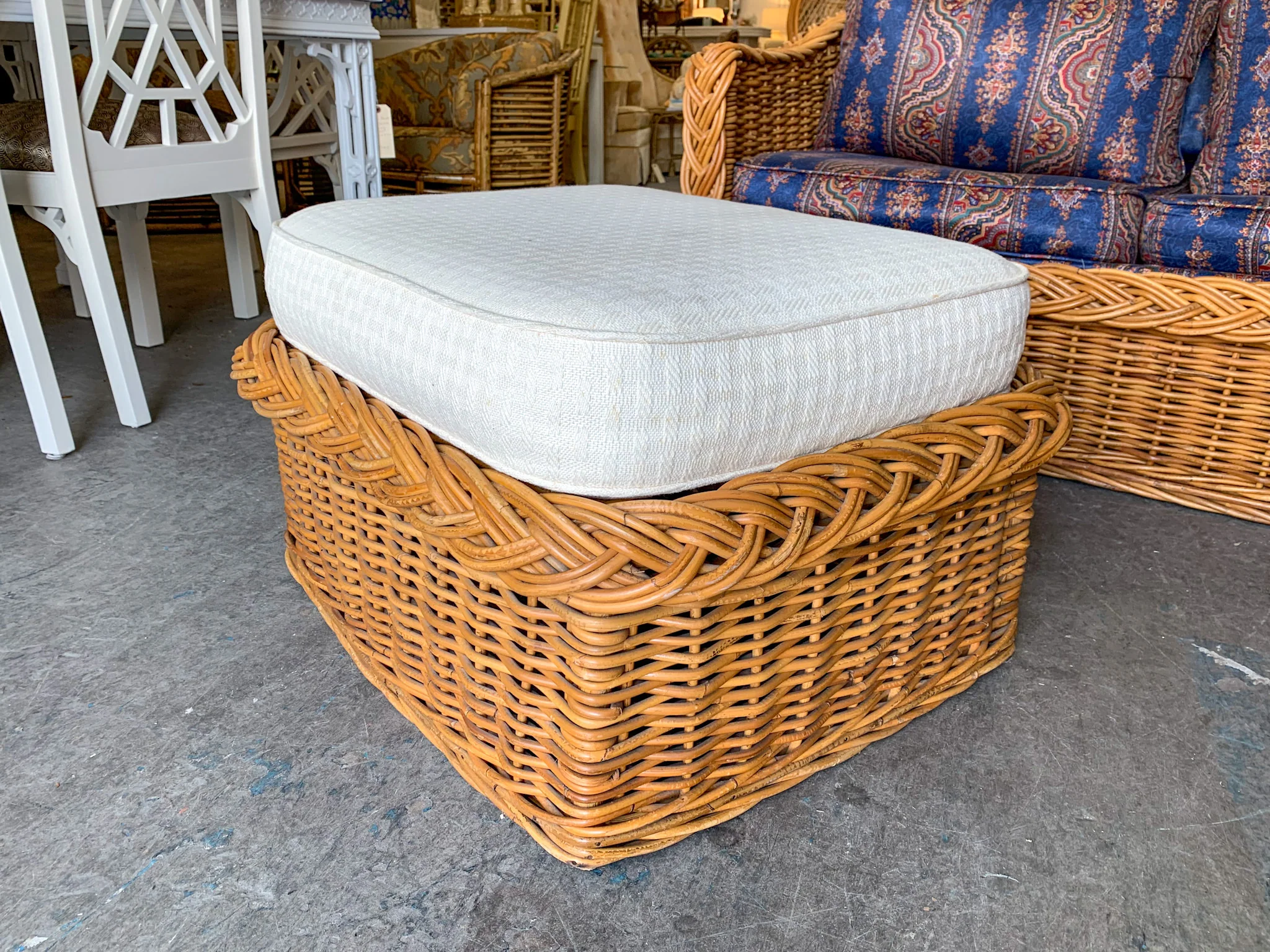 Wicker Works Rattan Lounge Chair and Ottoman - Image 2