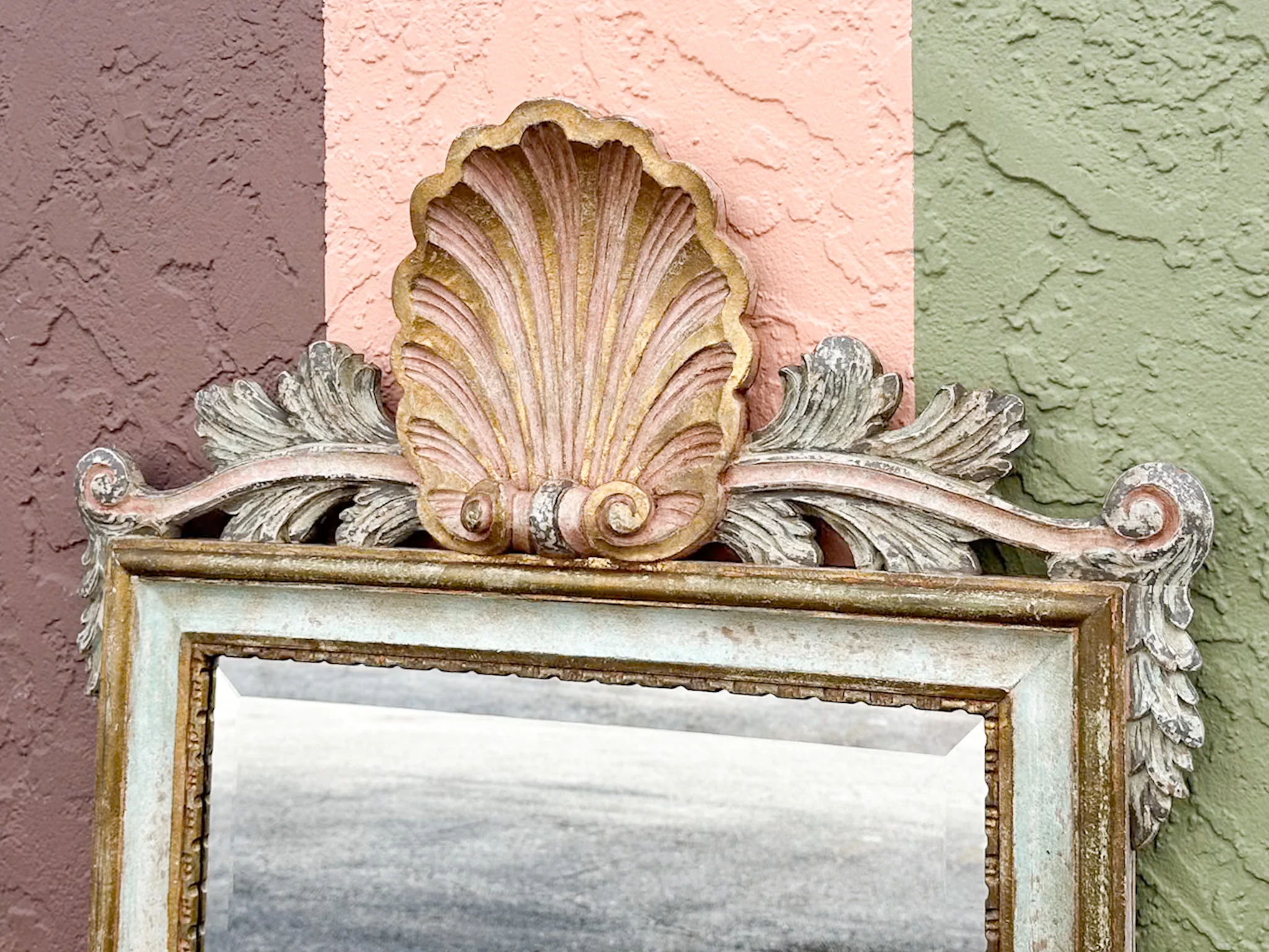 Wood Carved Shell Motif Mirror - Image 3