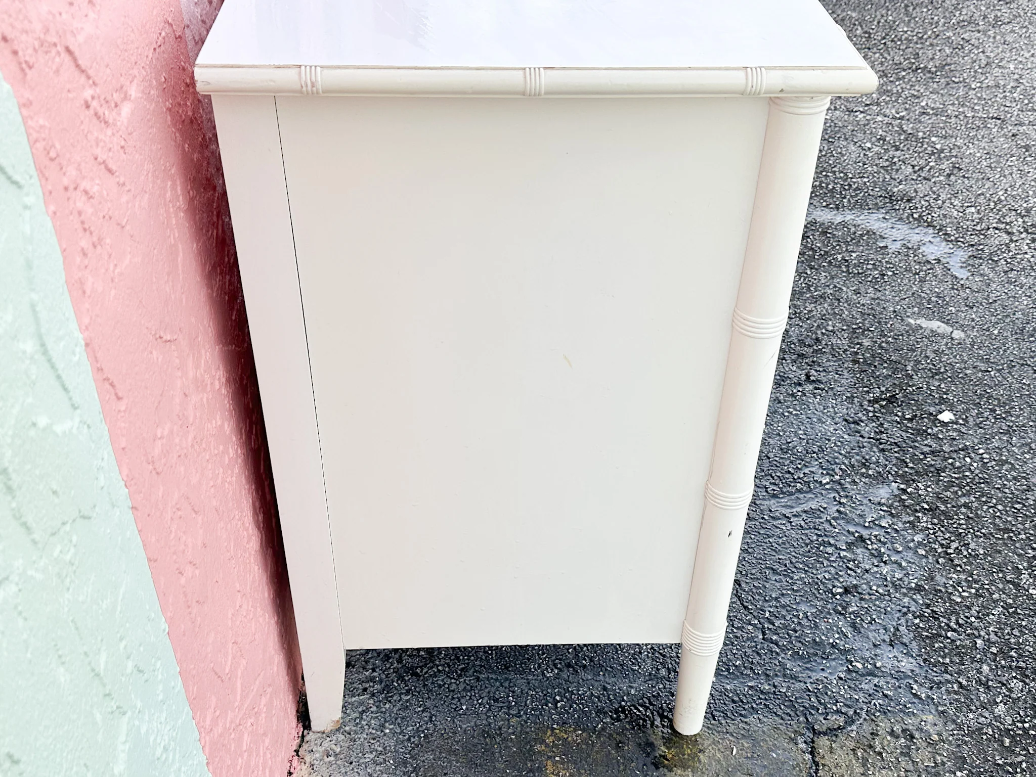 Yellow and White Faux Bamboo and Rattan Dresser - Image 12