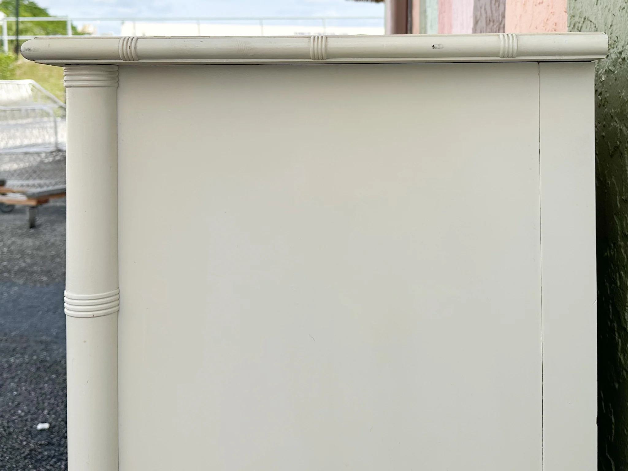 Yellow and White Faux Bamboo and Rattan Dresser - Image 4