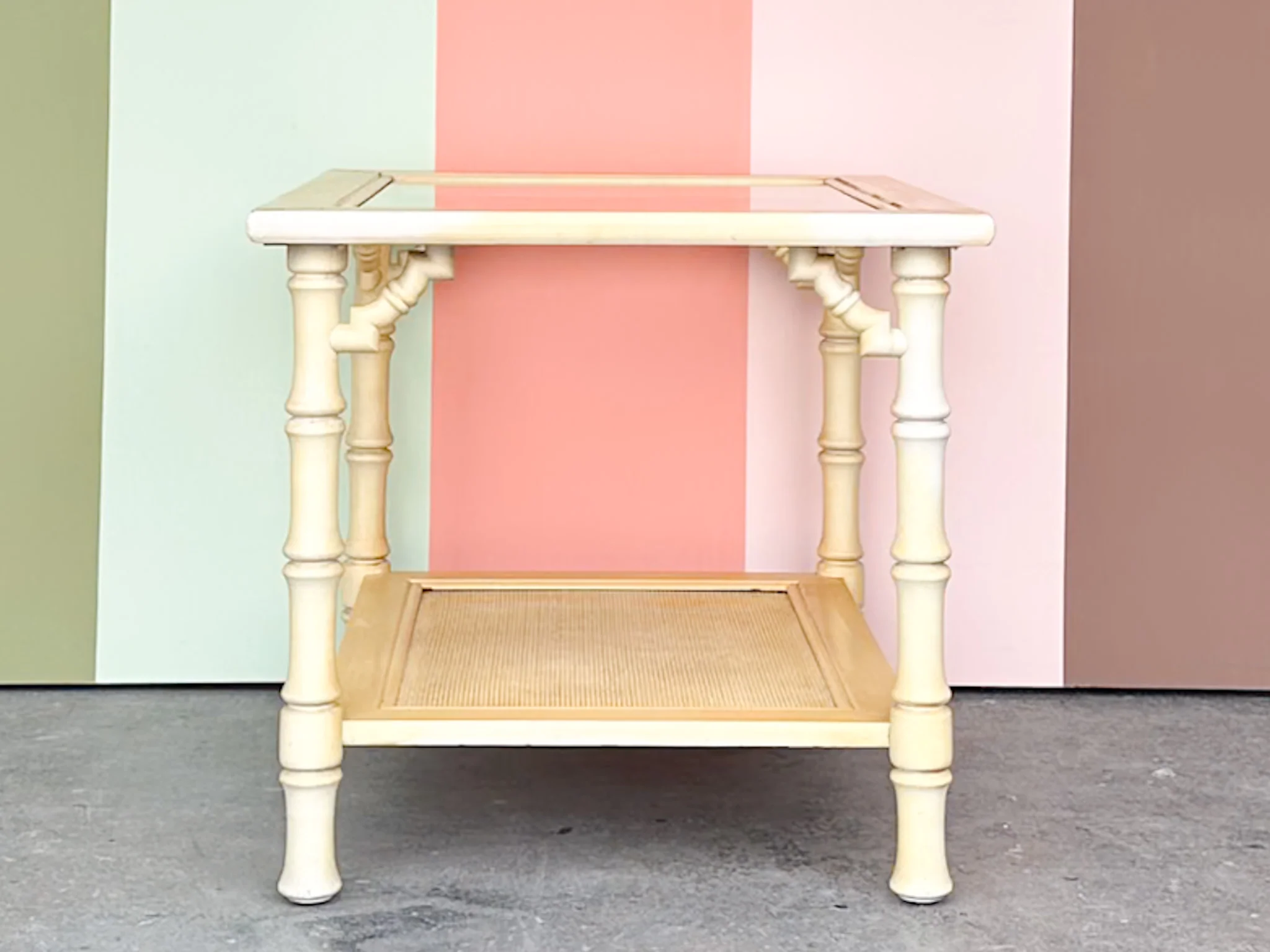 Yellow Faux Bamboo Side Table - Image 3
