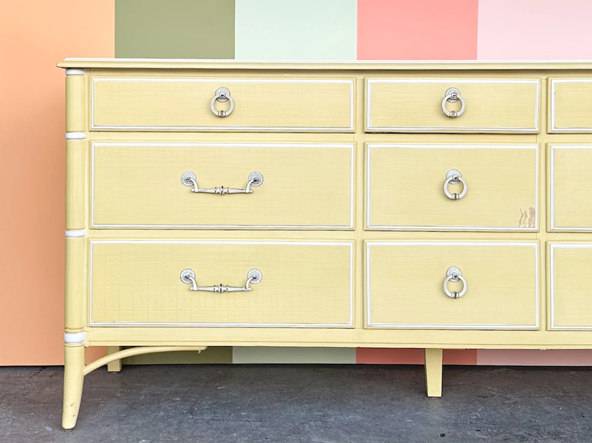 Yellow Thomasville Faux Bamboo Dresser - Image 2