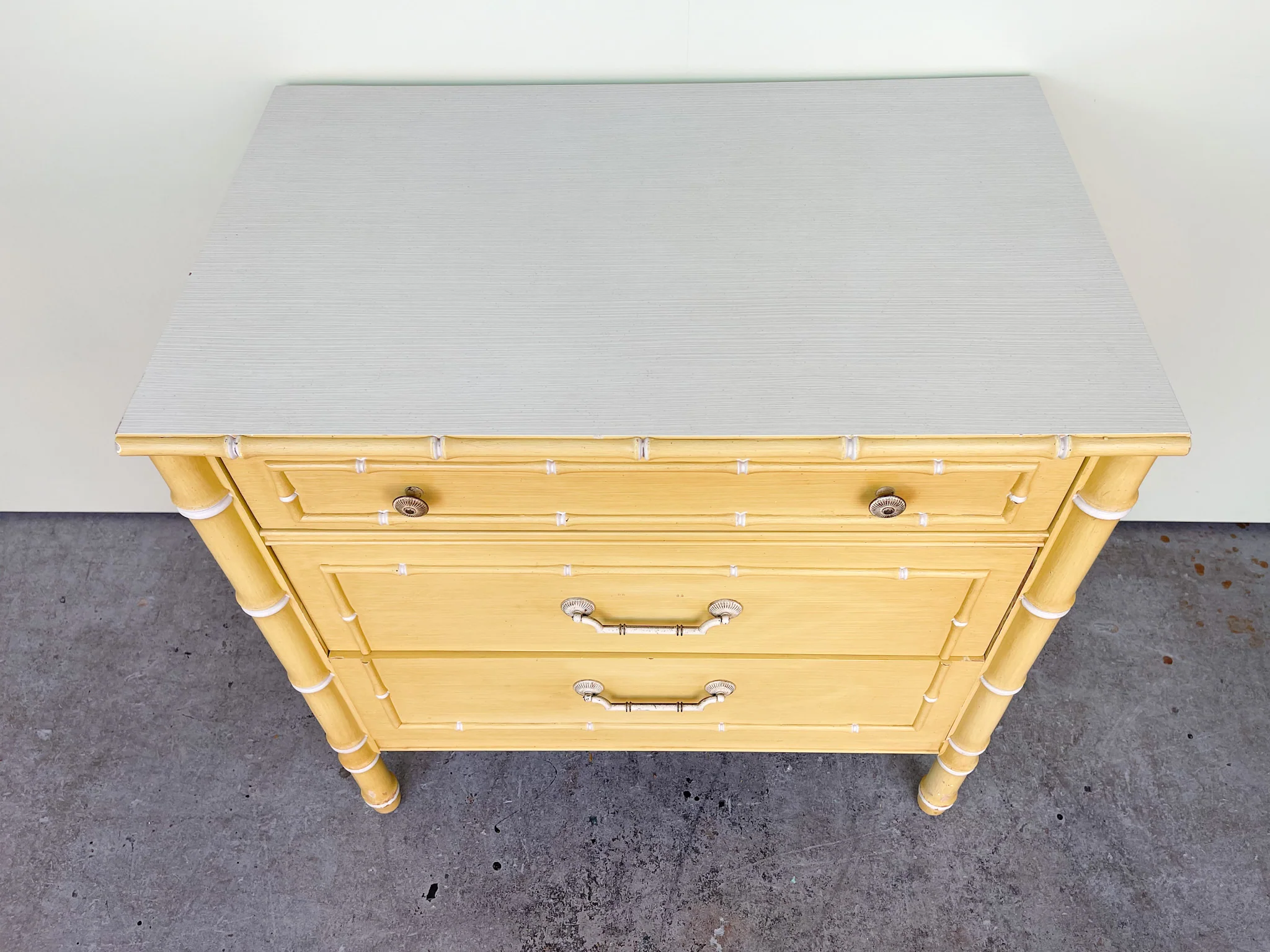 Yellow Thomasville Faux Bamboo Oversized Nightstand - Image 2
